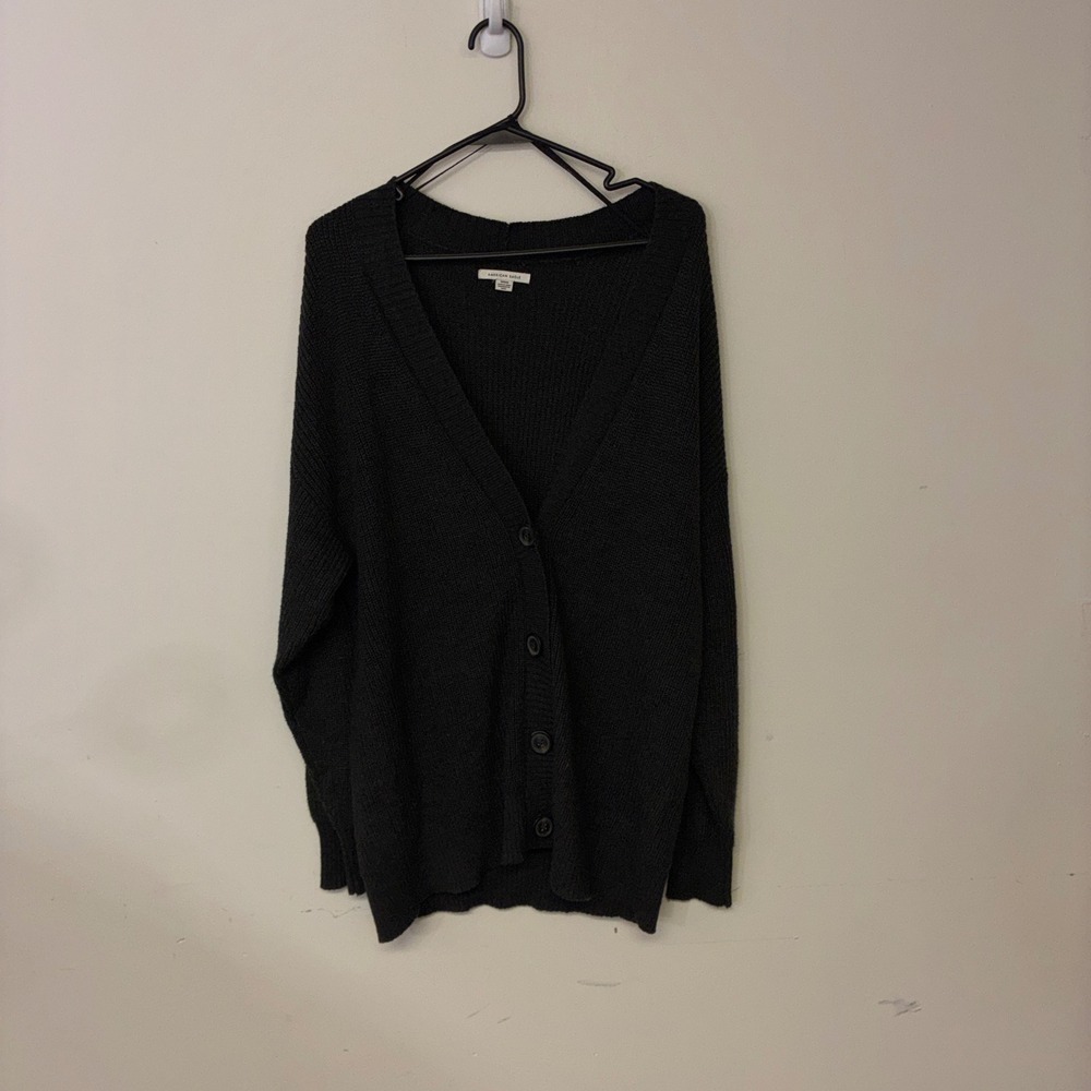 358 American Eagle Cardigan Sweater Medium Gray V-Neck Button Front Wool Blend